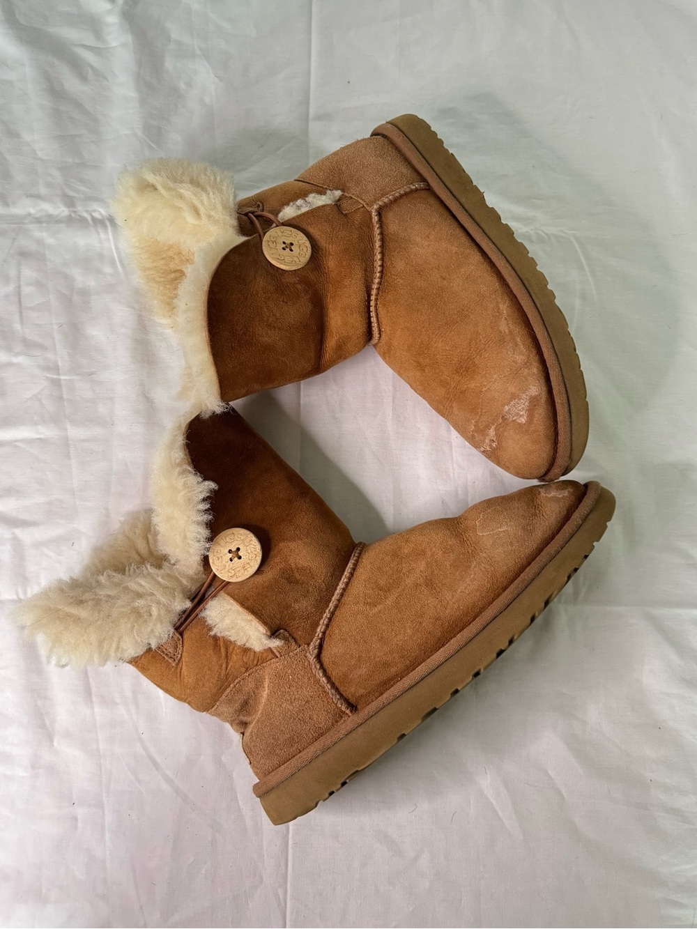 UGG Chestnut Suede Button Shearling Boots 7